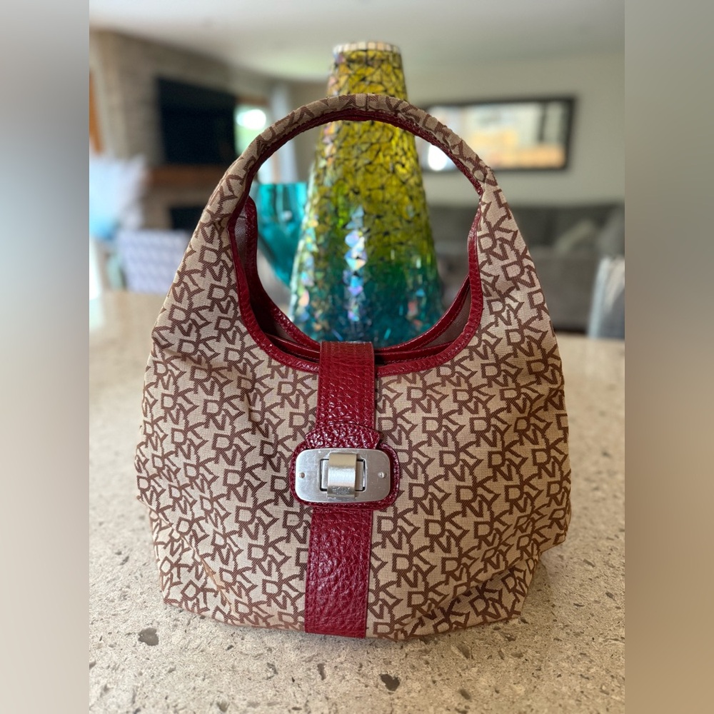 DKNY Stylish Brown and Red LEATHER Handbag